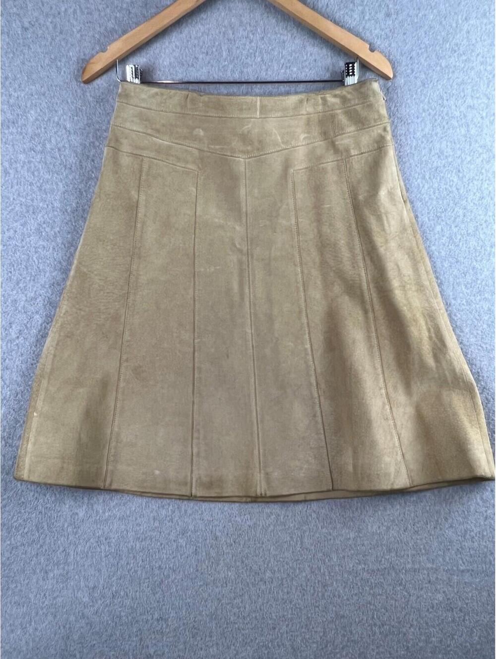 Ann Taylor Loft Womens Pencil Skirt Suede Leather Beige Size 4 Modern Western